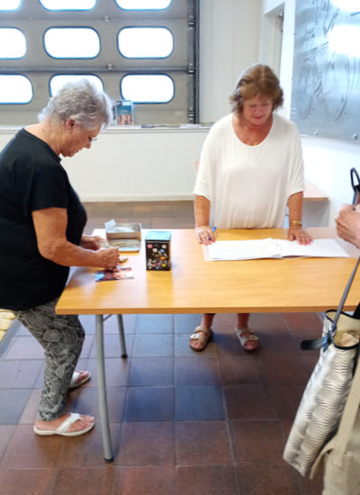 Evelyn and Sylvia at the door